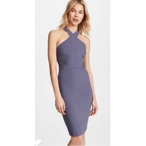 New Likely Carolyn Halter Neck Sheath Cocktail Dress size 12 Blue Gray